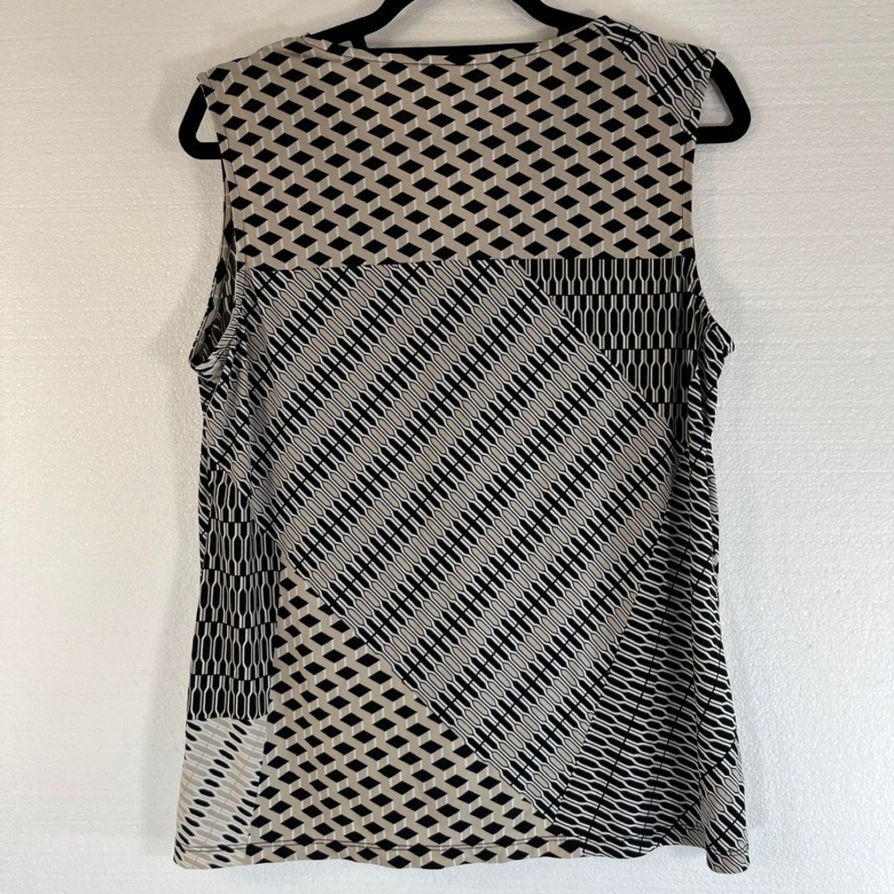 Dana Buchman Womens L Black Gray Geometric Print Sleeveless V-Neck Blouse Top - Picture 2 of 7